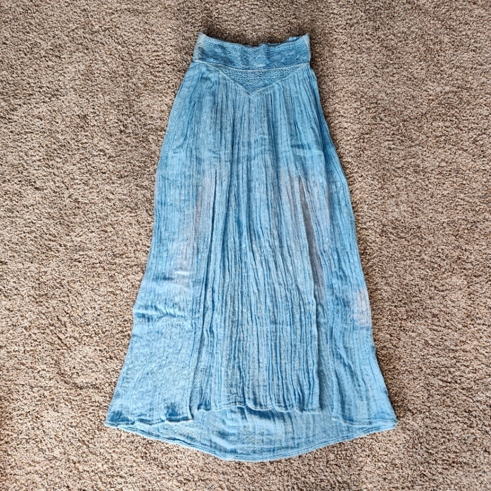New Free People Jen's Pirate Booty Blue Gauze Maxi Skirt